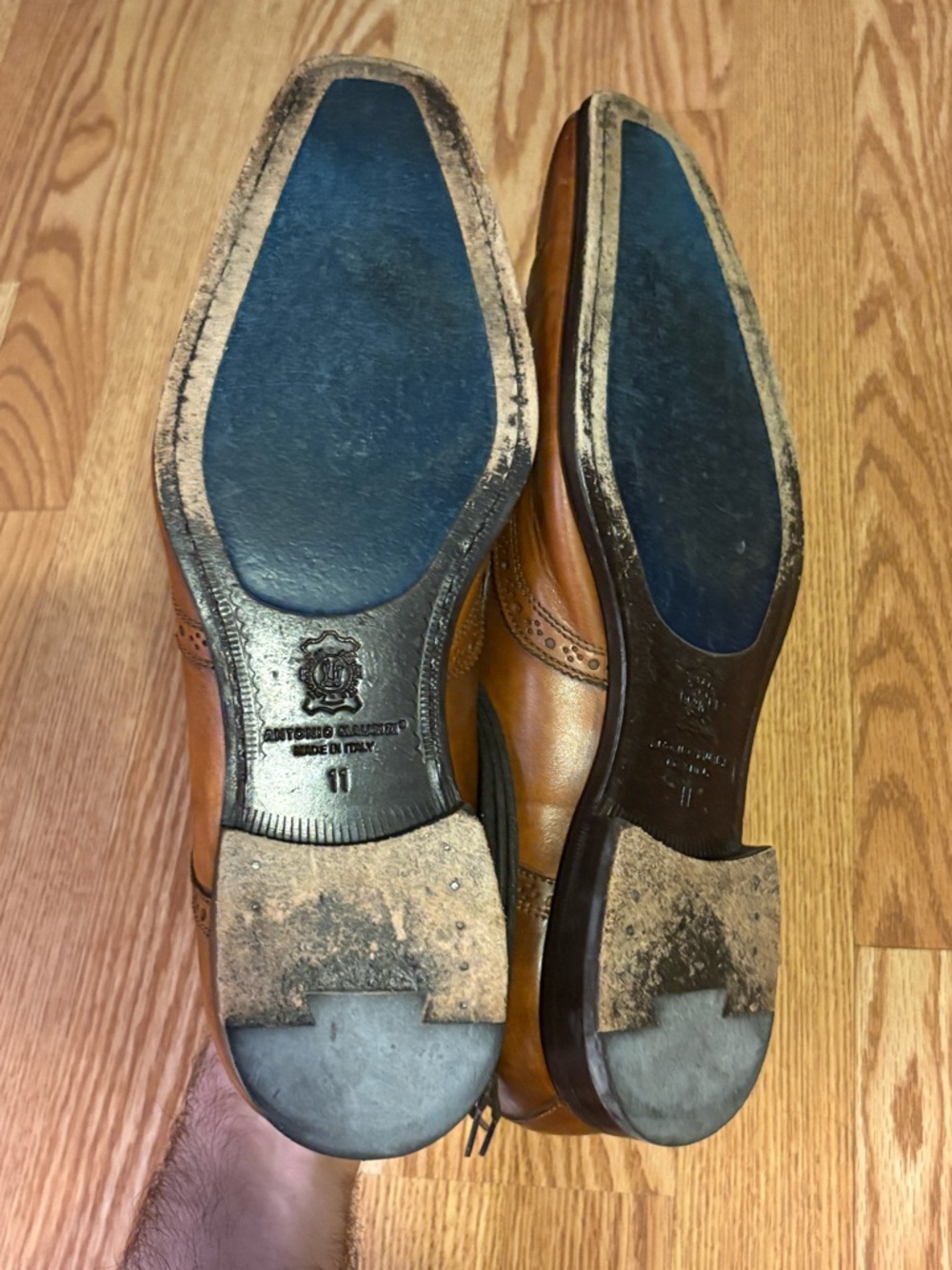 Antonio Maurizi Men's Brown Italian Leather Wingtip Oxford Shoes — 11 - Picture 7 of 7